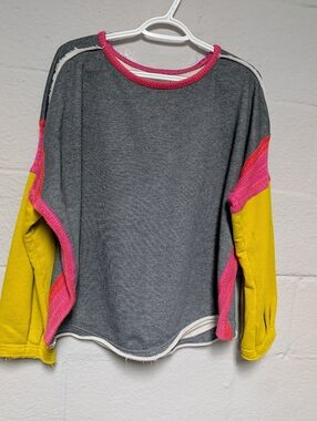 Natural Life Knit Trim Sweatshirt Gray Size S/M Oversized Comfy